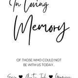 timeless white in loving memory table sign - affordable personalised wedding signs