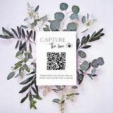 timeless white guest photo sharing QR code sign - personalised wedding reception sign