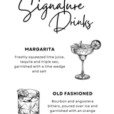 Timeless White Wedding Signature Drinks Sign - Elegant signature drinks sign personalised