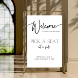 Timeless white pick a seat not a side wedding ceremony sign - affordable wedding ceremony signs