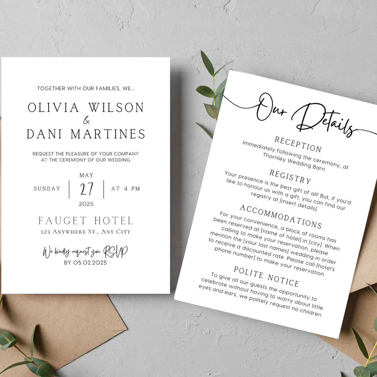 timeless style white wedding invites - personalised wedding invitations