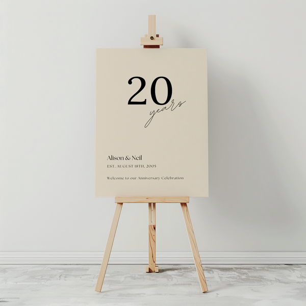 Customizable Anniversary Welcome Board – A personalized anniversary sign with editable text, showcasing a modern and stylish layout.