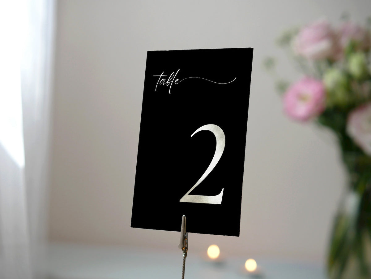 timeless black table number for wedding tables - luxury wedding table numbers personalised