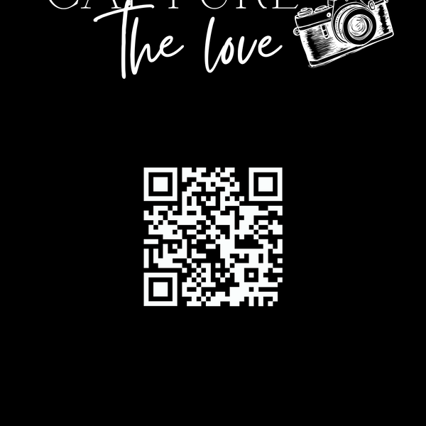 timeless black photo sharing qr code sign for wedding tables - luxury wedding table signage for guests to share photos