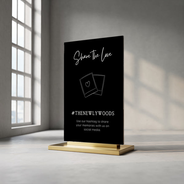 timeless black Wedding Hashtag Sign for Reception Display - Personalised wedding hashtag social media sign