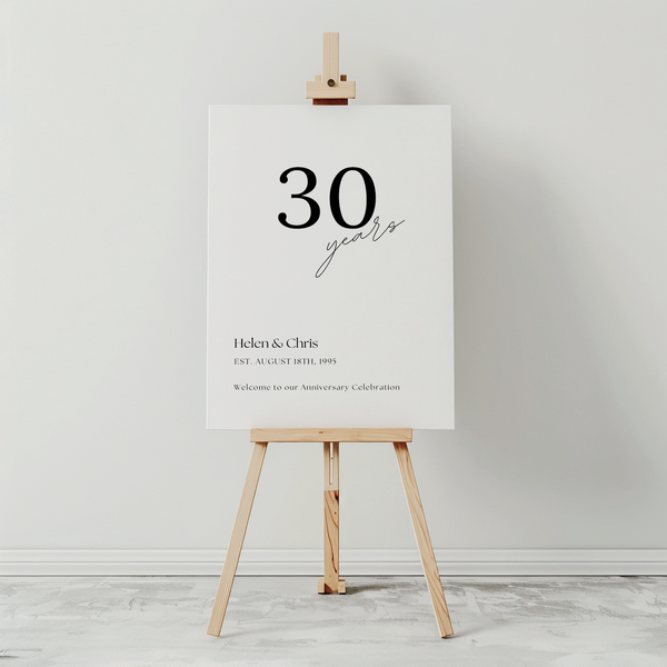 Customizable Anniversary Welcome Board – A personalized anniversary sign with editable text, showcasing a modern and stylish layout.