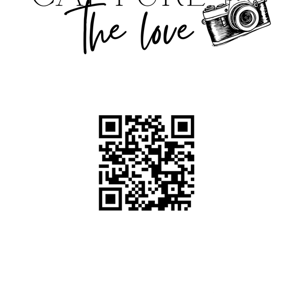 timeless white photo sharing qr code sign for wedding tables - luxury wedding table signage for guests to share photos