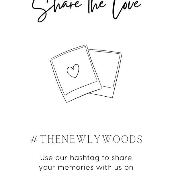 timeless white Wedding Hashtag Sign for Reception Display - Personalised wedding hashtag social media sign