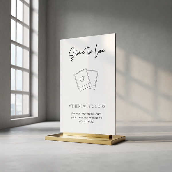 timeless white Wedding Hashtag Sign for Reception Display - Personalised wedding hashtag social media sign