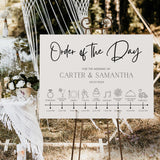 Timeless design white order of the day sign for weddings - personalised - customizable