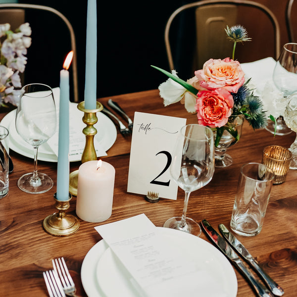 timeless white minimalist table number for wedding tables - luxury wedding table numbers personalised