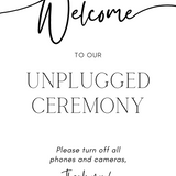 timeless white wedding unplugged ceremony sign - elegantly designed to make a statement. Unplugged Ceremony Wedding Board printed in the UK