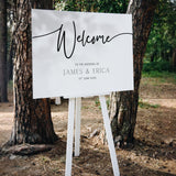 timeless white wedding welcome sign personalised - A custom wedding welcome sign, in a minimalist white design, featuring a plain white background and elegant black typography with your unique details