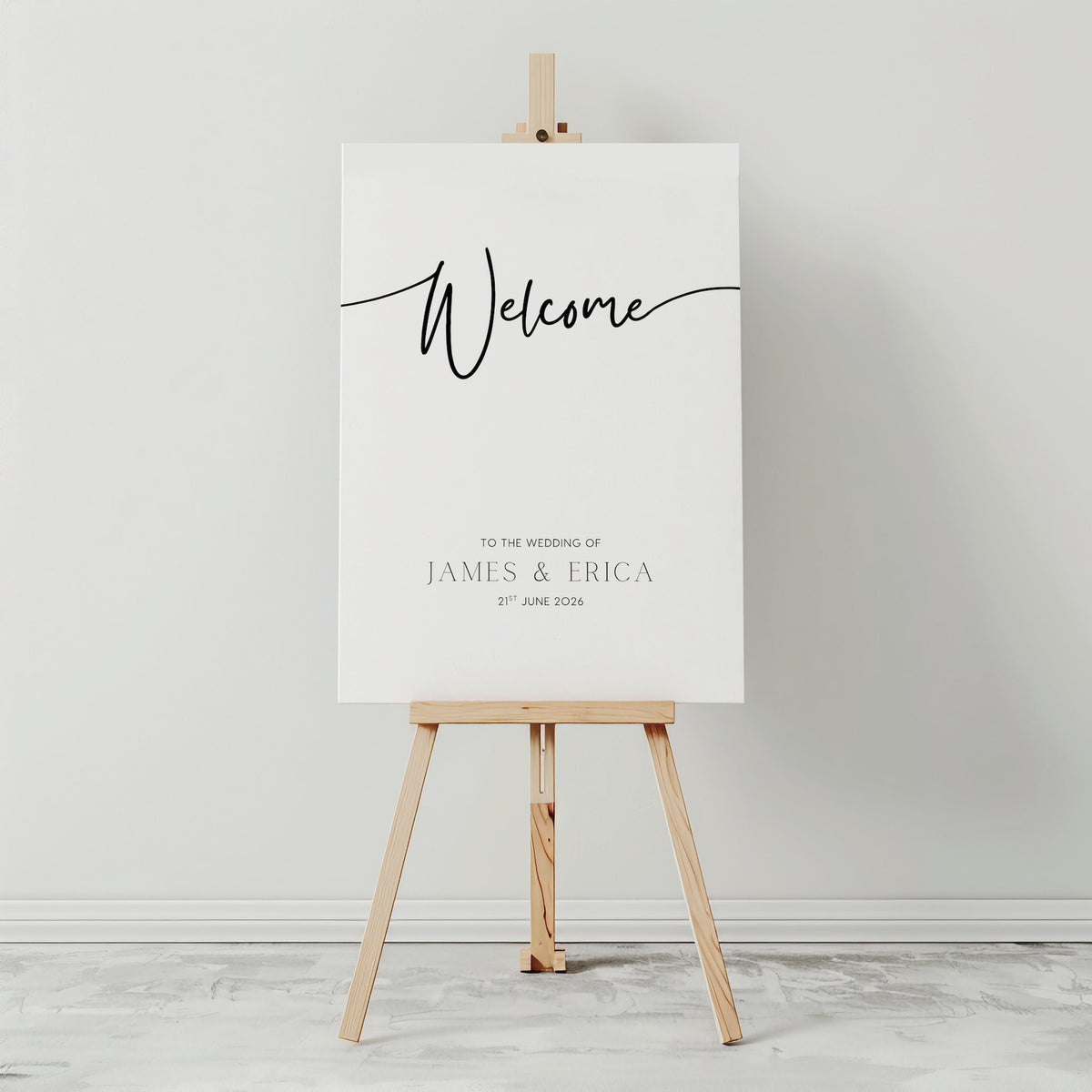 timeless white wedding welcome sign personalised - A custom wedding welcome sign, in a minimalist white design, featuring a plain white background and elegant black typography with your unique details