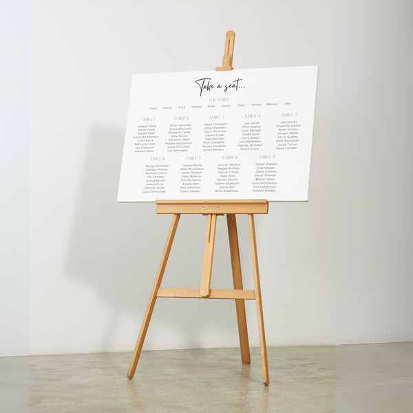 white wedding seating plan chart - personalised wedding board in timeless white