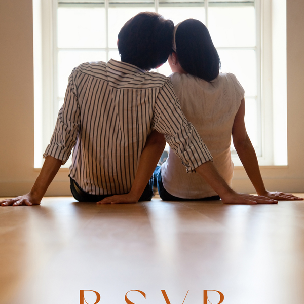 Personalised Toasted Amber QR code RSVP card A6 wedding stationery with burnt orange design and custom photo front