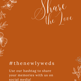 Toasted Amber social media hashtag wedding sign with burnt orange background and white botanical line art
