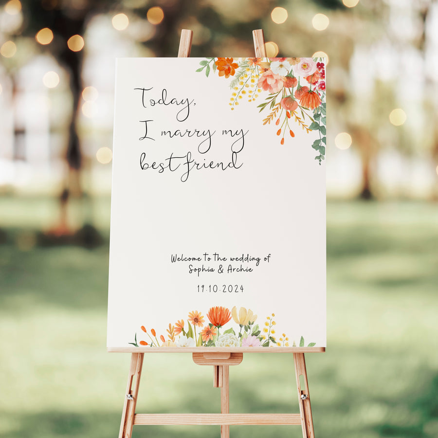 autumn wedding today I marry my best friend welcome sign - wedding ceremony welcome sign autumn colours