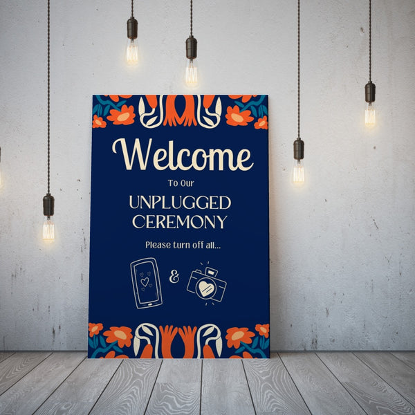 retro navy unplugged ceremony wedding sign - affordable personalised wedding signs