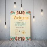 retro cream wedding unplugged ceremony sign - affordable personalised wedding signs