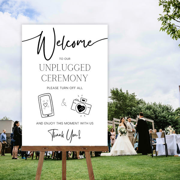 timeless white unplugged ceremony sign - affordable wedding ceremony signs