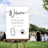 timeless white unplugged ceremony sign - affordable wedding ceremony signs