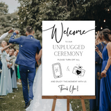 timeless white unplugged ceremony sign - affordable wedding ceremony signs