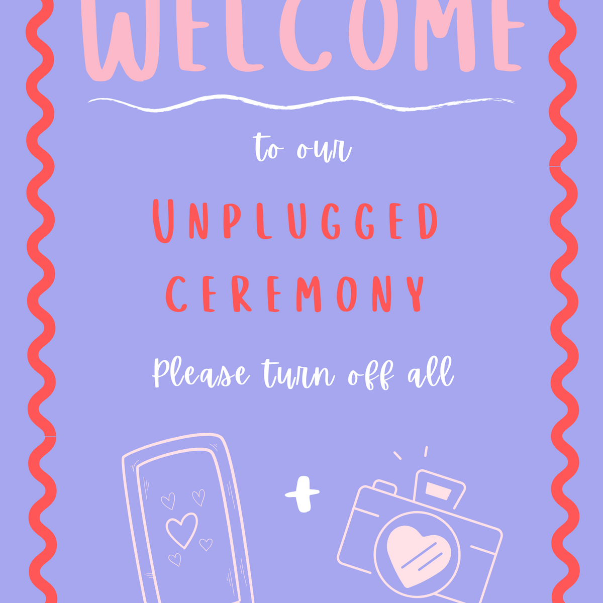 pink and red abstract unplugged ceremony sign - personalised wedding signs