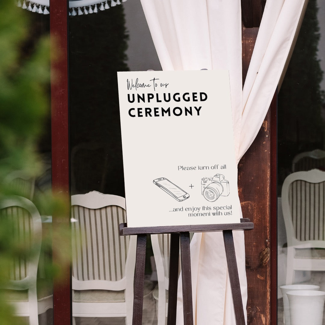 modern unplugged ceremony wedding sign - affordable personalised wedding signs