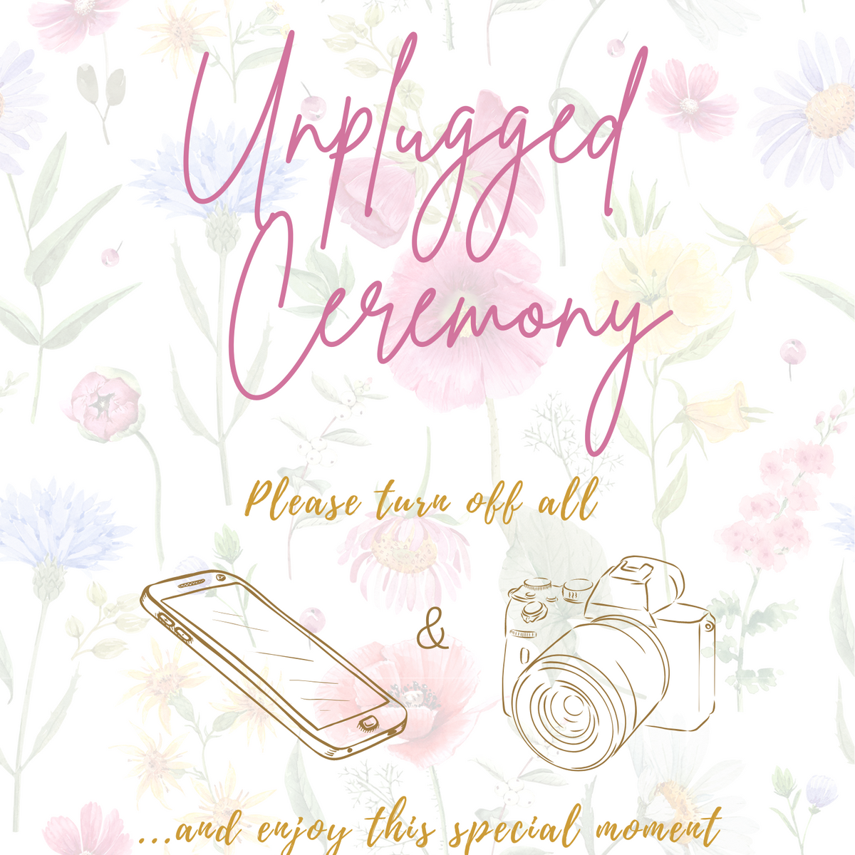 garden party unplugged ceremony wedding sign - affordable custom wedding sign