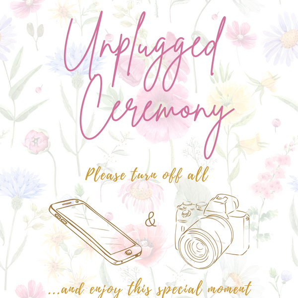 garden party unplugged ceremony wedding sign - affordable custom wedding sign