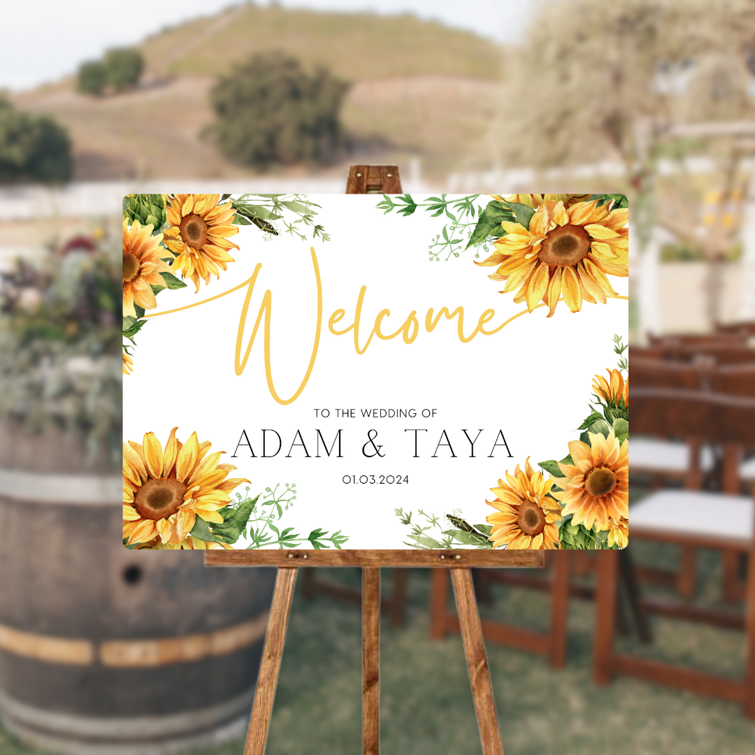 sunflowers floral wedding welcome sign - affordable personalised wedding signs