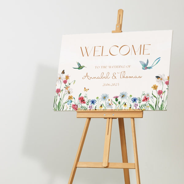 Wild Flowers Wedding Welcome Sign (Landscape)