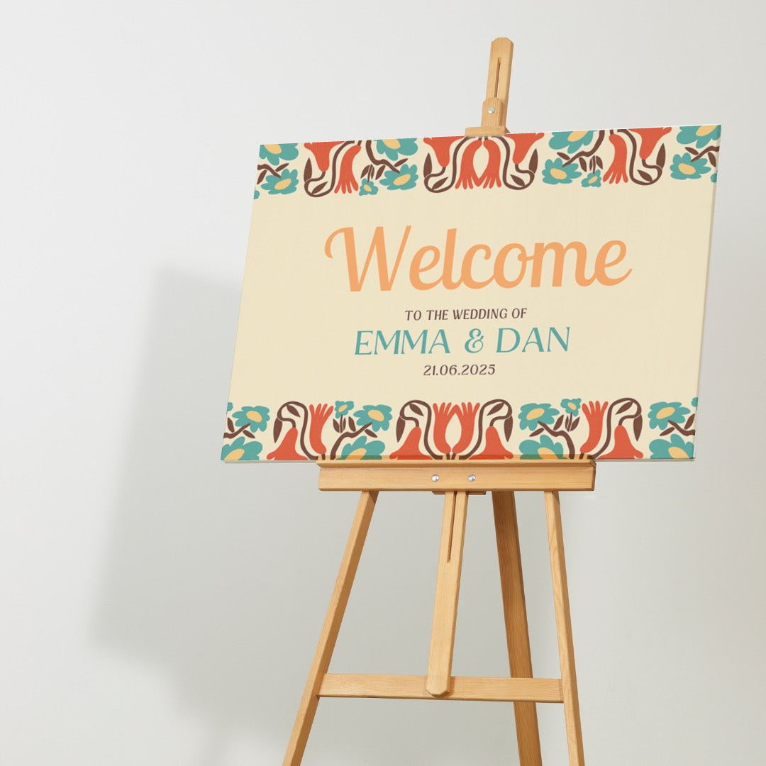 retro cream wedding welcome sign - affordable personalised wedding signs