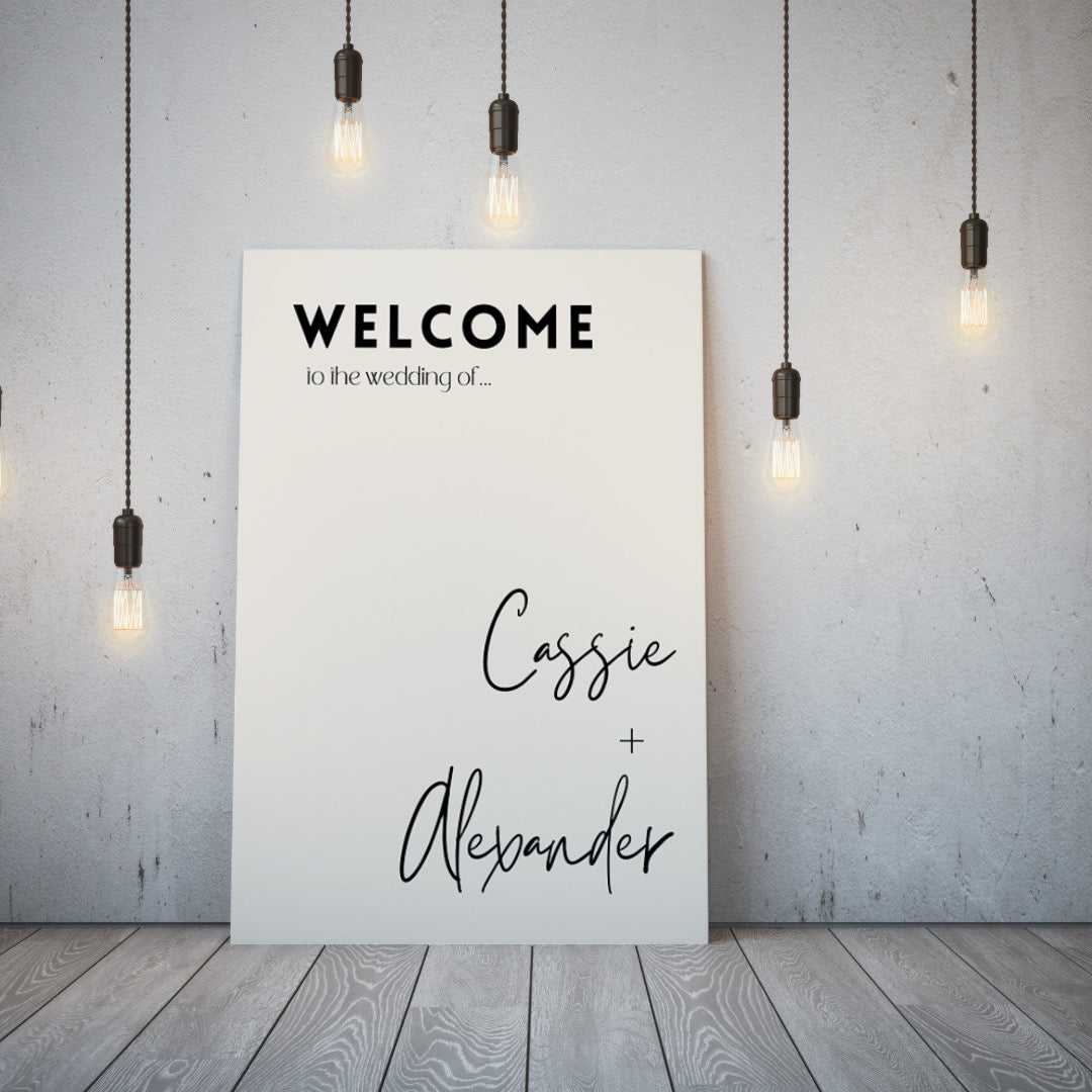 modern personalised wedding welcome sign portrait- affordable personalised wedding signs