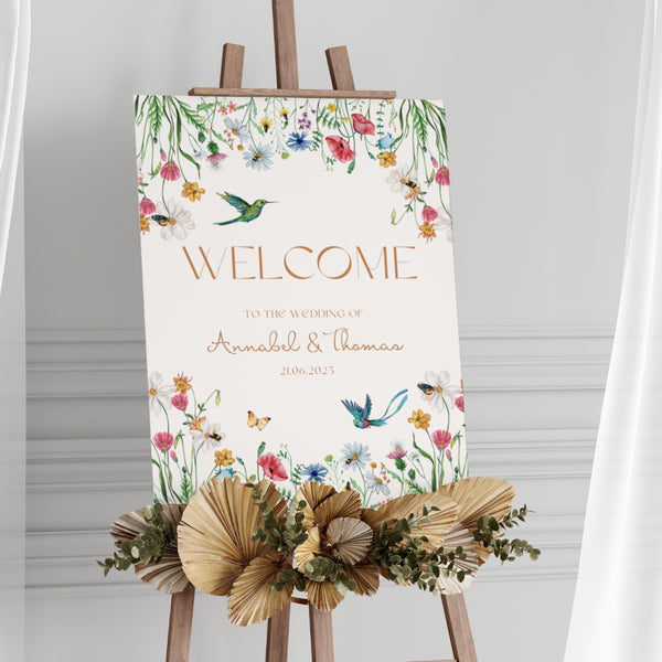 Wild Flowers Wedding Welcome Sign (Portrait)
