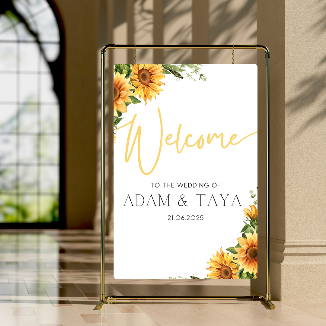 sunflowers floral wedding welcome sign - affordable personalised wedding signs