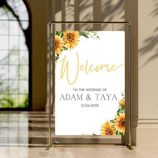 sunflowers floral wedding welcome sign - affordable personalised wedding signs