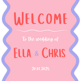 pink and red abstract wedding welcome sign - affordable wedding signage