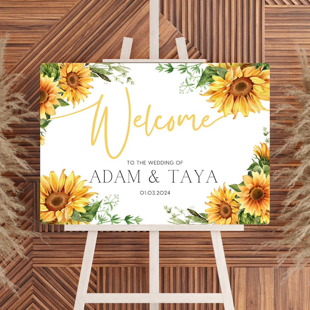 sunflowers floral wedding welcome sign - affordable personalised wedding signs