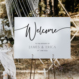 timeless white wedding welcome sign personalised - A custom wedding welcome sign, in a minimalist white design, featuring a plain white background and elegant black typography with your unique details