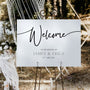 timeless white wedding welcome sign personalised - A custom wedding welcome sign, in a minimalist white design, featuring a plain white background and elegant black typography with your unique details