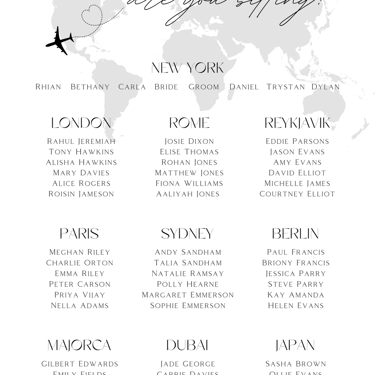 Dreamy "Where in the world are you sitting?" Seating Plan Sign in Grey