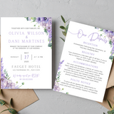 lilac and lavender floral wedding invites - affordable perosnalised wedding invitations