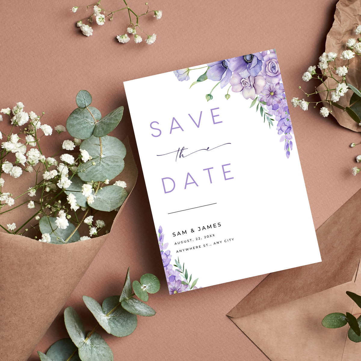 lilac and lavender floral wedding save the date invites - affordable save the dates