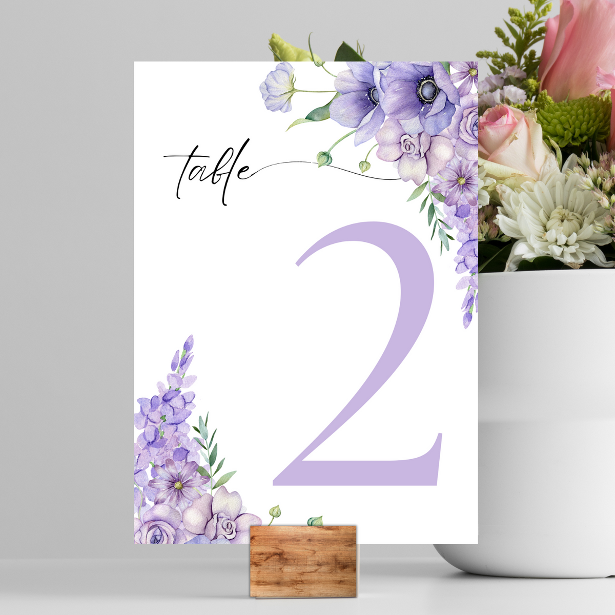 lilac floral table number signs - wedding table numbers