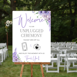 lilac floral unplugged ceremony sign - affordable personalised wedding signs