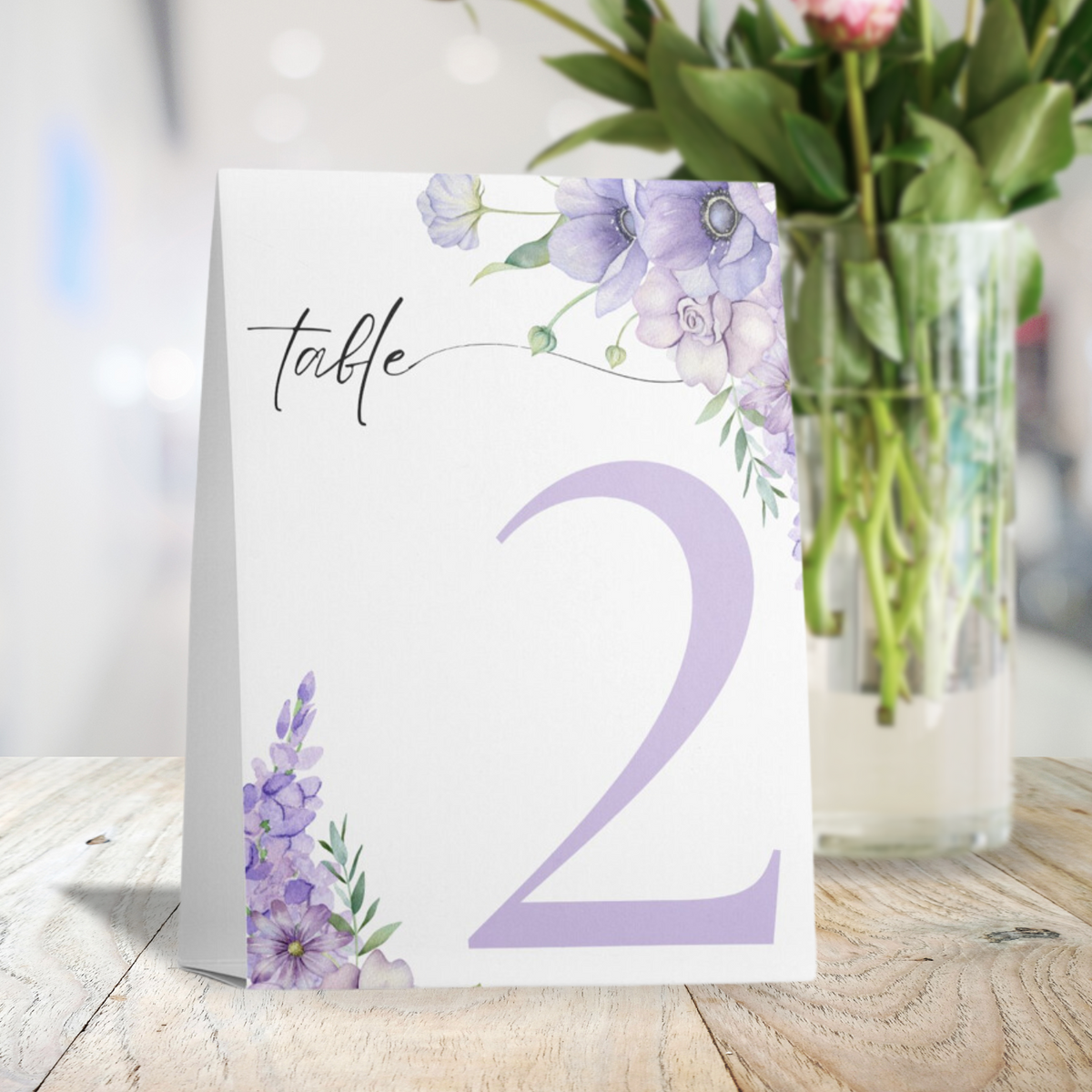 lilac floral table number signs - wedding table numbers