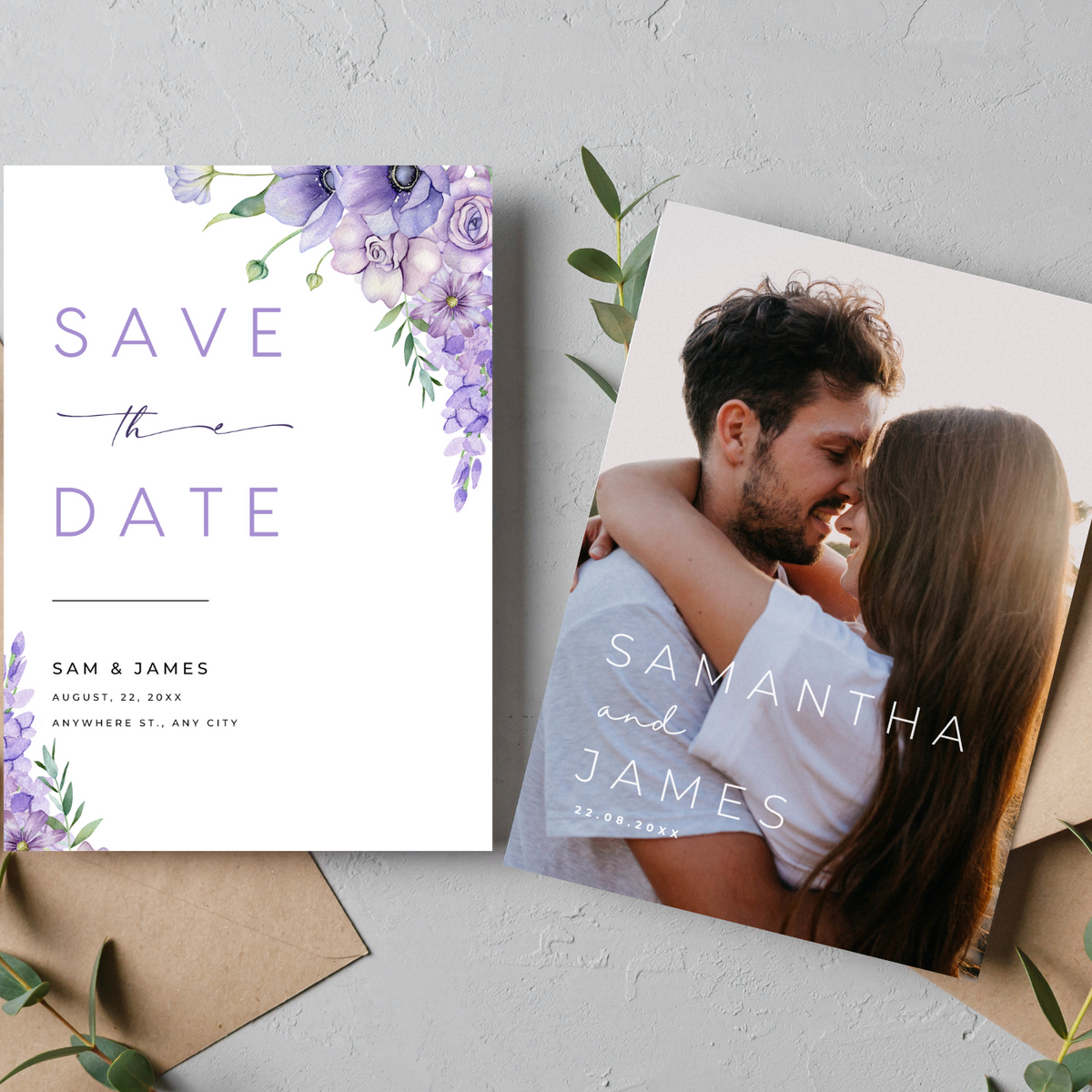 lilac and lavender floral wedding save the date invites - affordable save the dates