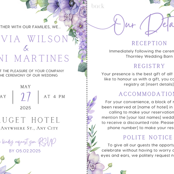 Lilac & Lavender Floral Wedding Invitations